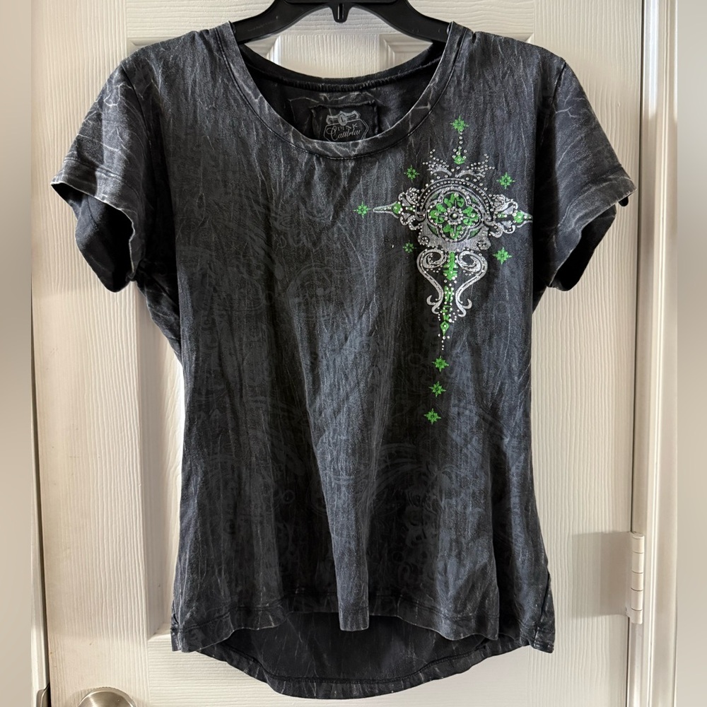 Black and Green Bedazzled Women's Top